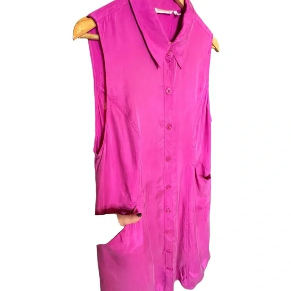 Soft Surroundings, hot pink, collared sleeveless silk dress with pockets sz  XL - Picture 5 of 9